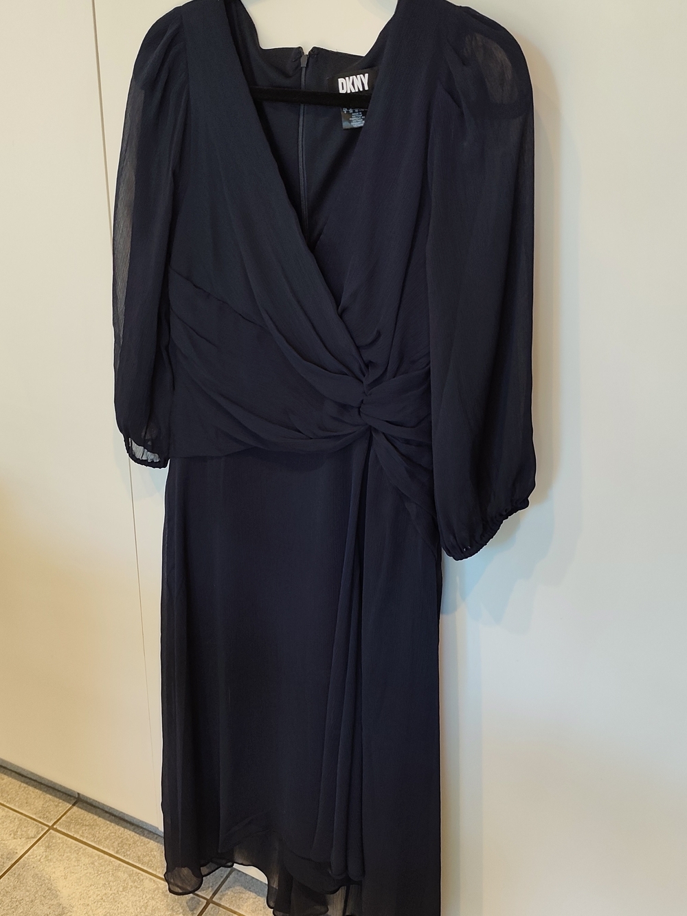 DKNY Black Long-Sleeve Midi Wrap Dress
